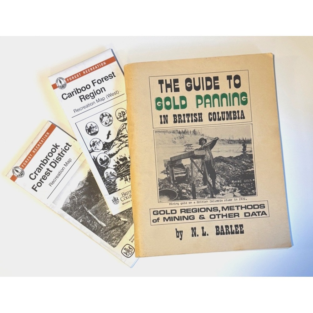 Guide to GOLD PANNING British Columbia (1979 Barlee) + Vintage BC forestry maps